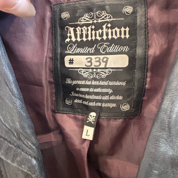 Affliction Black Leather Jacket with Purple Lining - Picture 2 of 5